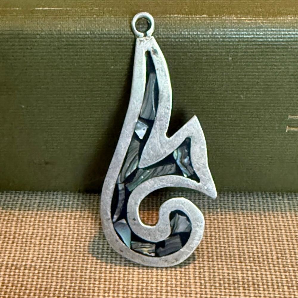 Vintage Taxco Sterling Silver Abalone Pendant Signed